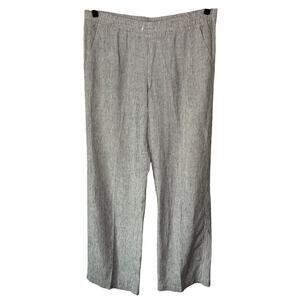 allen allen Black and White Pinstripe 100% Linen Pull On Pants Size Large Beachy